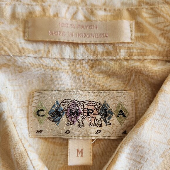 Campia Moda Hawaiian Shirt Rayon Tropical Beach Beige Button Up Medium NEW NWOT - Picture 7 of 10